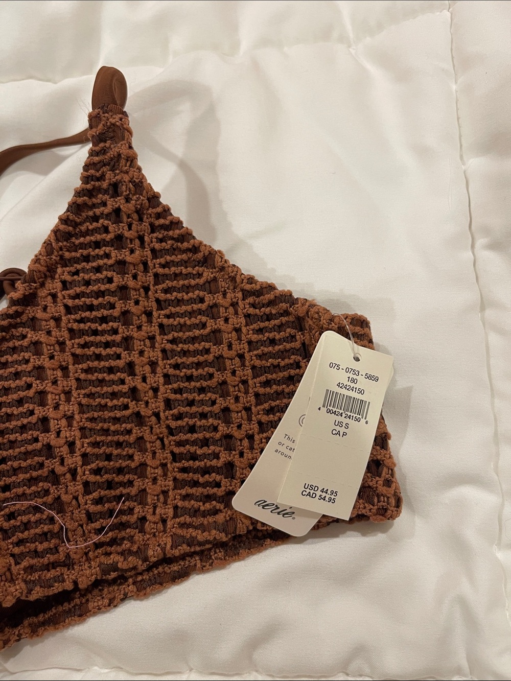 aerie Brown Padded Textured Crochet Bikini Top - Picture 2 of 5